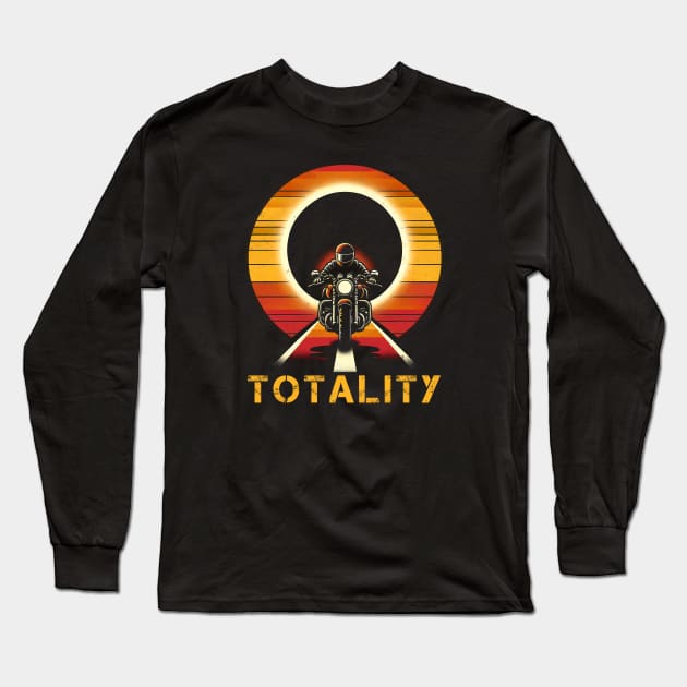 2024 Total Solar Eclipse Biker Tee - 'Totality' Motorcycle Adventure Shirt Long Sleeve T-Shirt by Klimek Prints